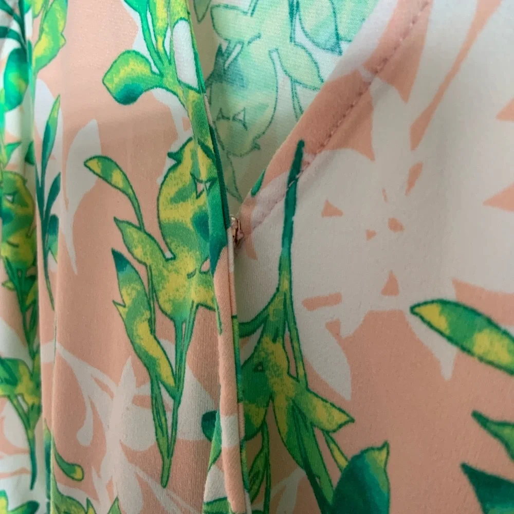 C. Wonder by Christian Siriano Pink with Bold Green Leaf Print Jumpsuit - Picture 3 of 7